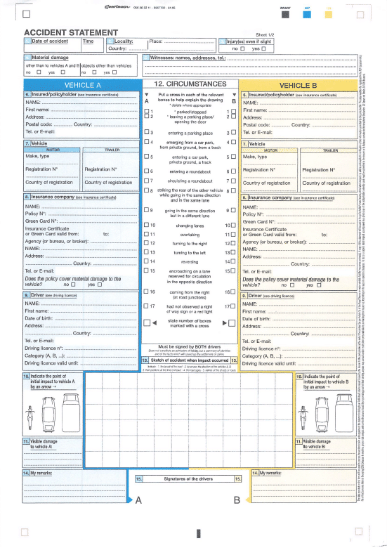 Sample car accident form